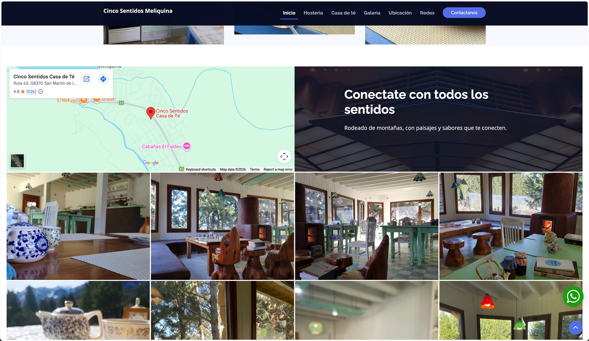 Sitio one page de Cinco Sentidos Meliquina