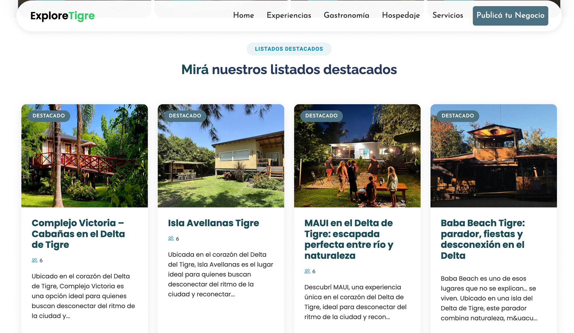 Sitio web turístico de Explore Tigre