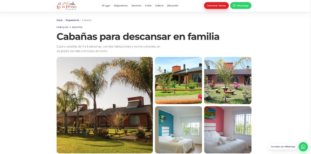 Sitio web de Cabañas Lo Ti Penso, cabañas en Colón, Entre Ríos