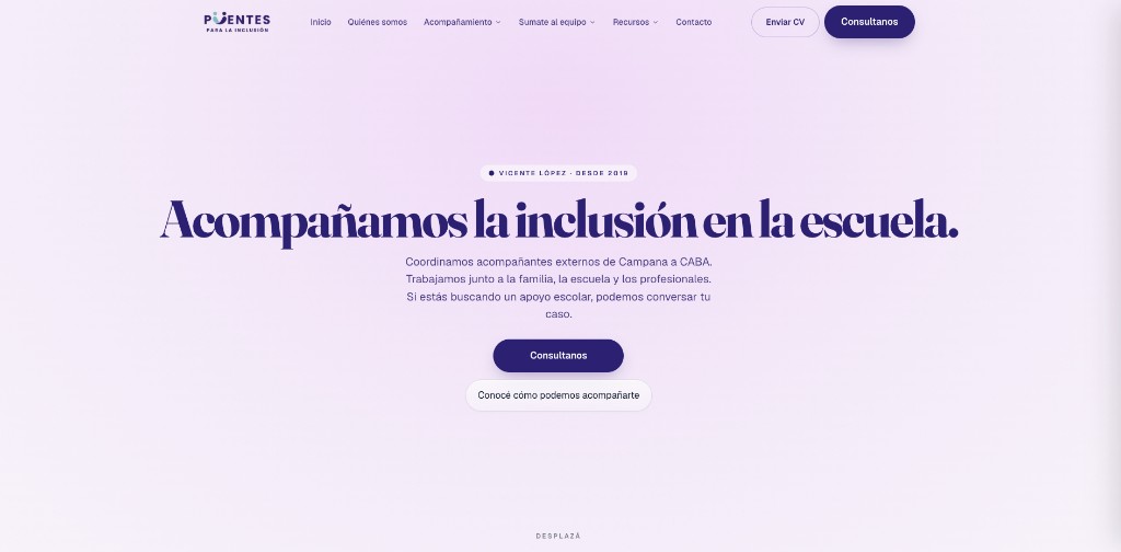 Sitio web de Puentes para la Inclusión, acompañamiento escolar