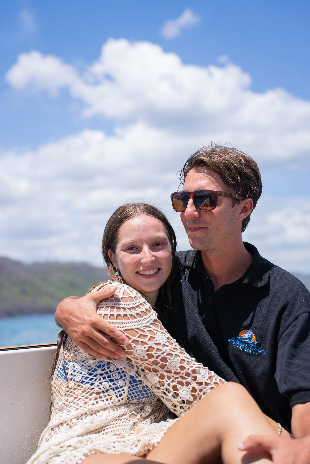 Captain Juan Ignacio Pescara with a guest on Adventours at Sea