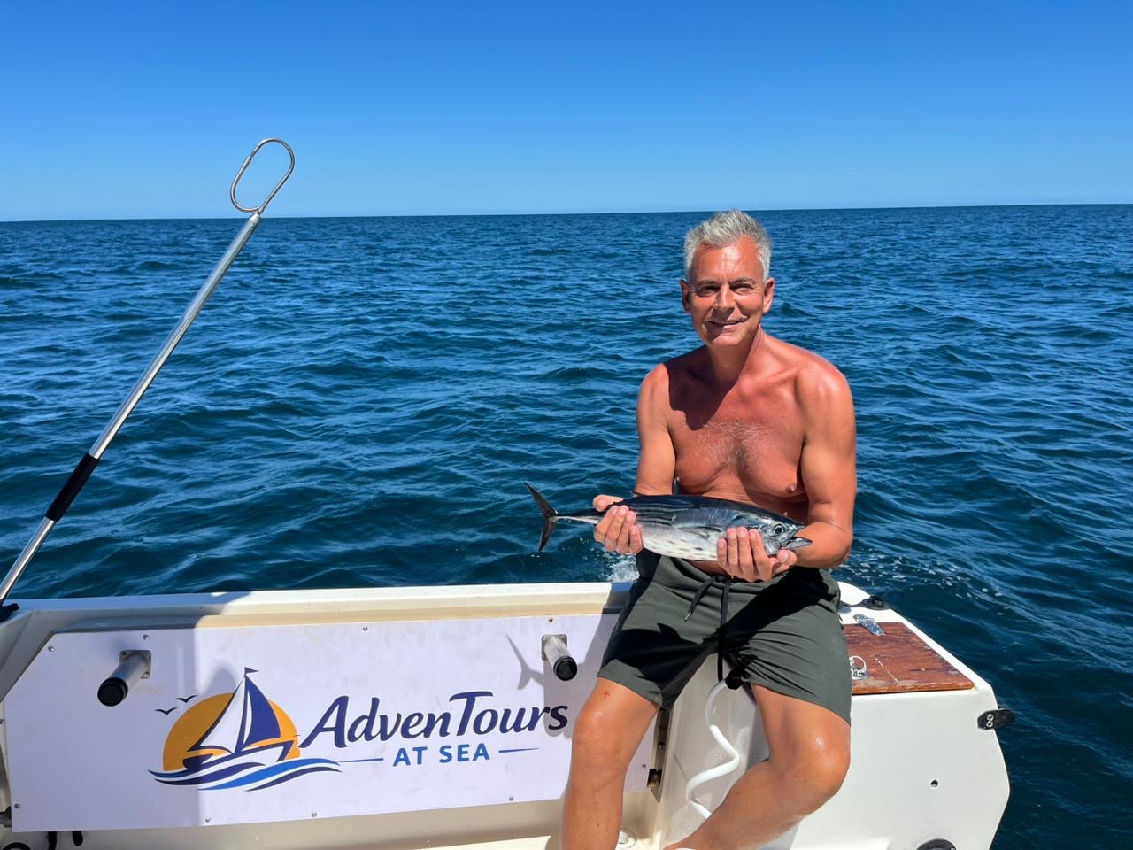 Guest with a catch on Adventours at Sea off Flamingo, Costa Rica